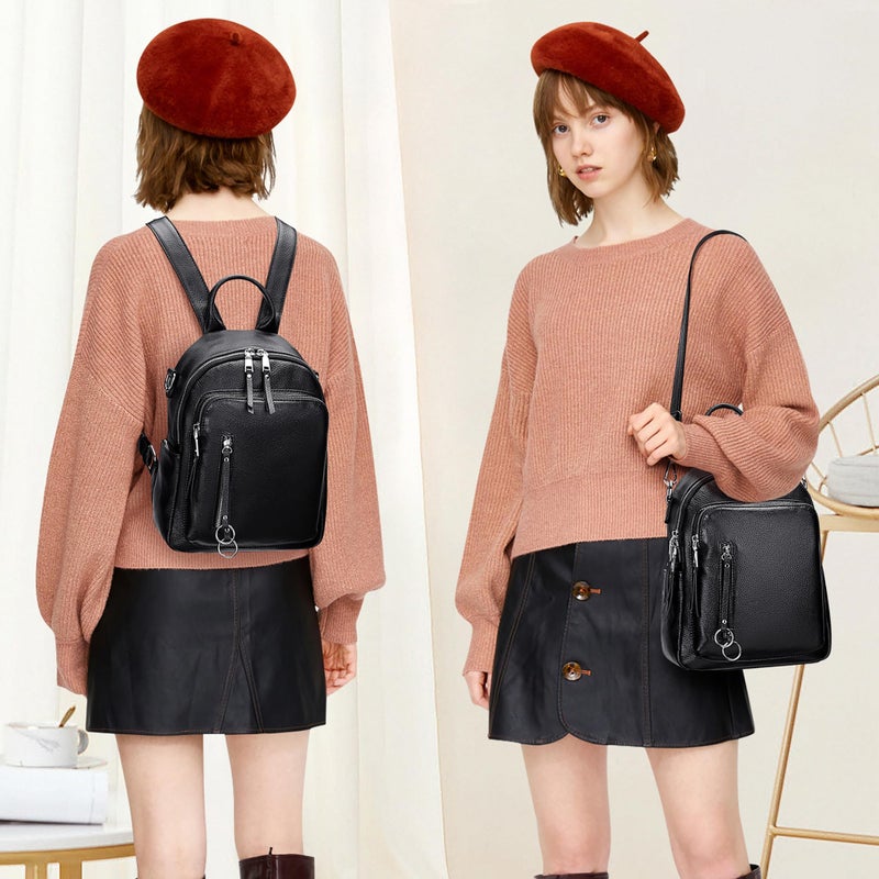ALTOSY Fashion Genuine Leather Backpack Purse for Women Shoulder Bag Casual Daypack Small(S10 Black) - Image 3